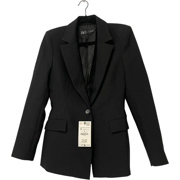 Zara Womens Blazer Suit Jacket M Medium Black Lined Single Breasted 8616/595 NWT - Picture 1 of 13